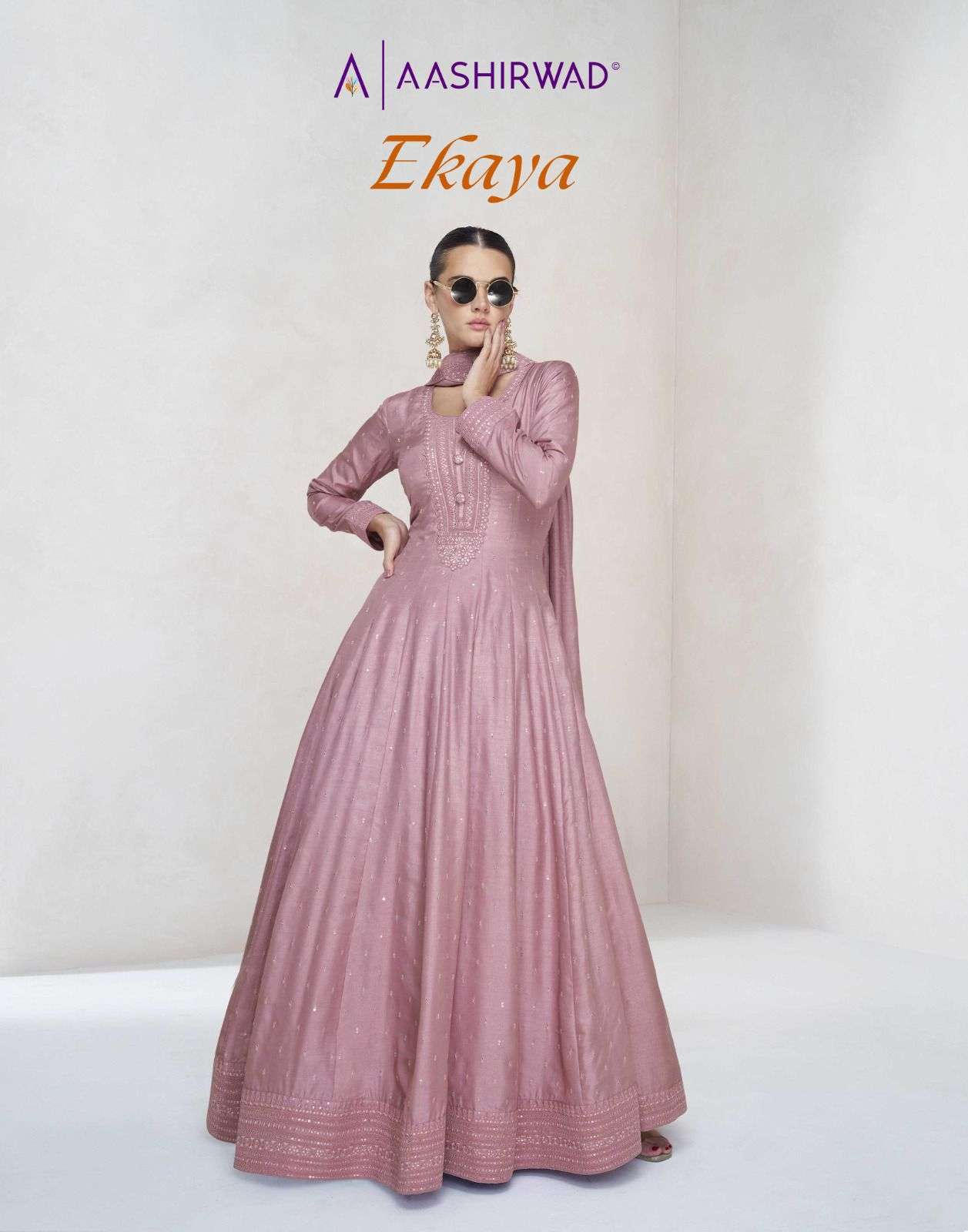 Aashirwad Ekaya Silk Party Wear Plazo Kamiz With Dupatta Suits Wholesaler In Surat.