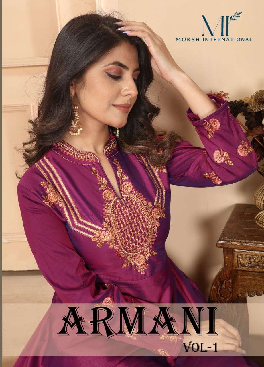 Moksh International Armani Vol-1  Anarkali Gown With Silk Fabric Readymade  Wholesaler In Surat 