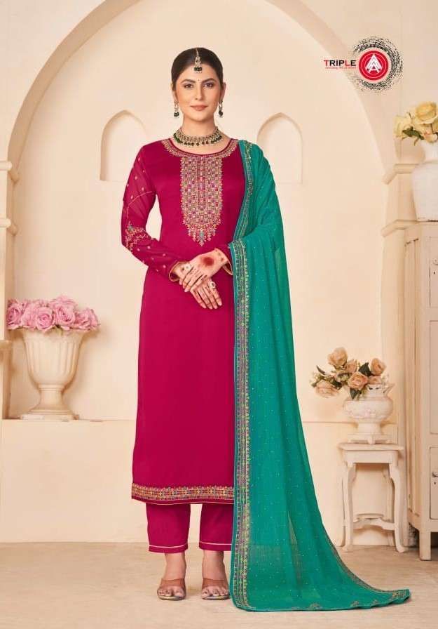 Triple Anokhi Pure Bella Silk Party Wear Salwar Suits Wholesaler In Surat.