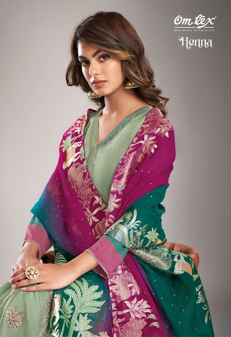 Omtex Henna Silk Designer Unstitched Salwar Suits Wholesaler In Surat.