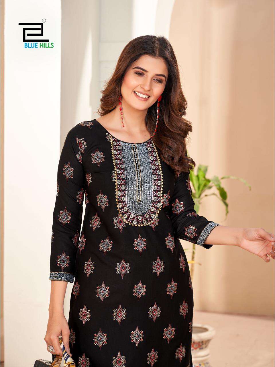 Blue Hills Rayon Queen Kurti Fabric Rayon  Readymade Kurti Wholesaler In Surat.