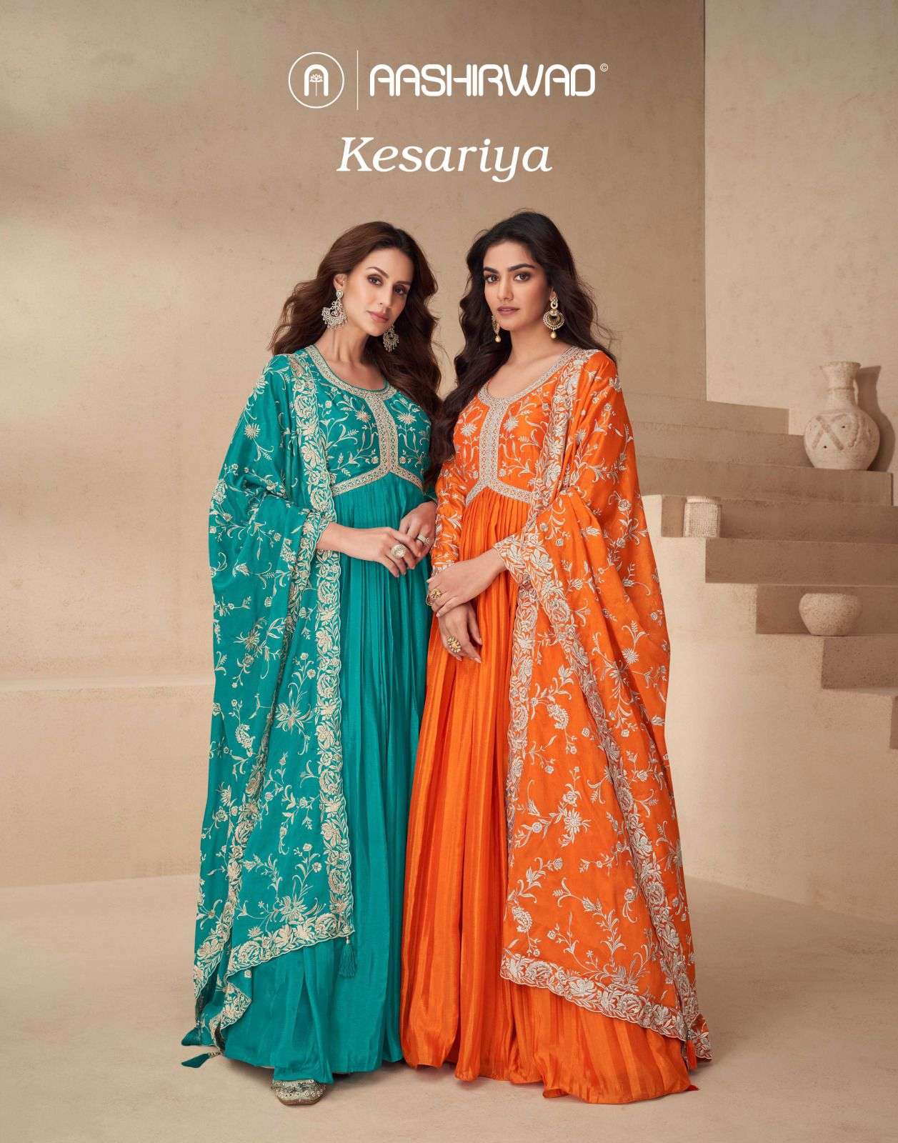 Aashirwad Creation Kayseria Chinon Fabric Salwar Suits Wholesaler In Surat.