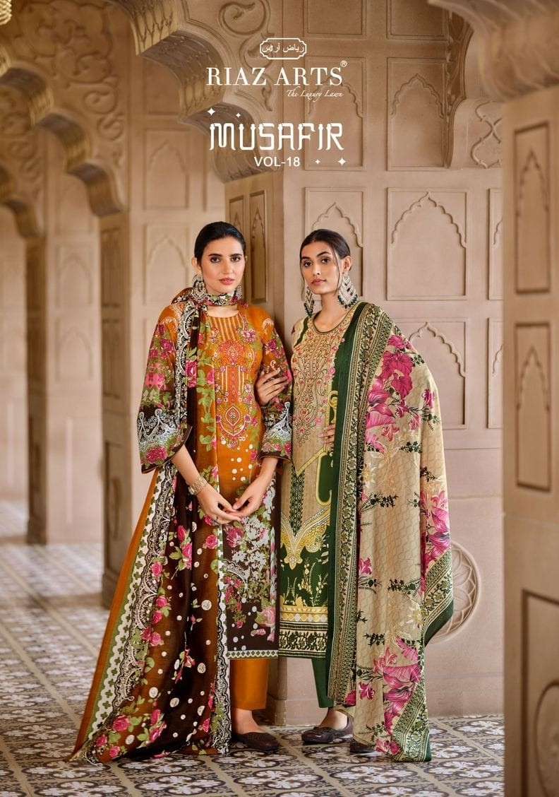 Riaz Arts Musafir Vol-18 Lawn  Unstitched Salwar Suits Wholesaler In Surat.